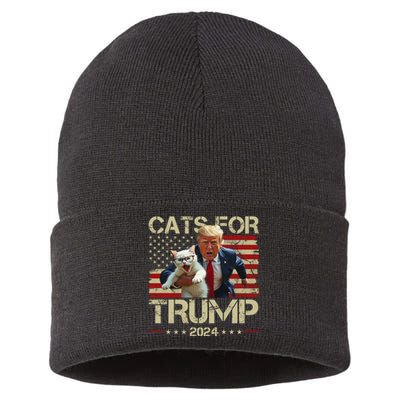 Cats For Trump 2024 Funny Vote Donald Trump Sustainable Knit Beanie