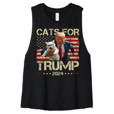 Cats For Trump 2024 Funny Vote Donald Trump Women's Racerback Cropped Tank