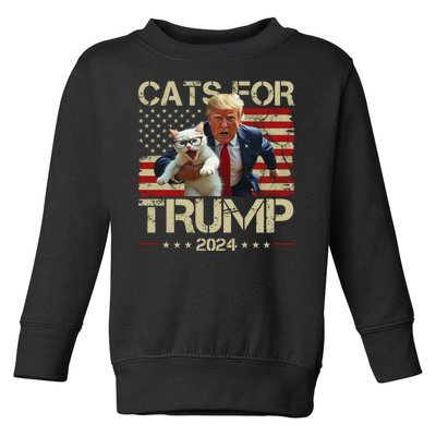 Cats For Trump 2024 Funny Vote Donald Trump Toddler Sweatshirt