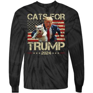 Cats For Trump 2024 Funny Vote Donald Trump Tie-Dye Long Sleeve Shirt