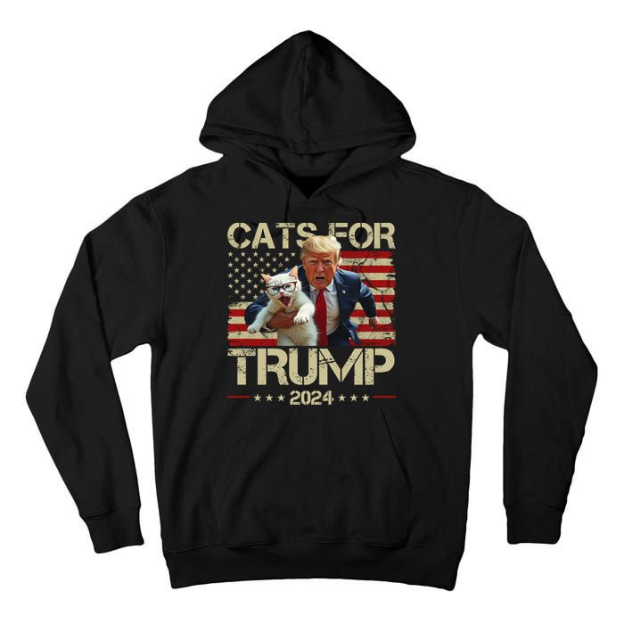 Cats For Trump 2024 Funny Vote Donald Trump Tall Hoodie