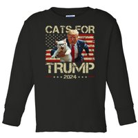 Cats For Trump 2024 Funny Vote Donald Trump Toddler Long Sleeve Shirt