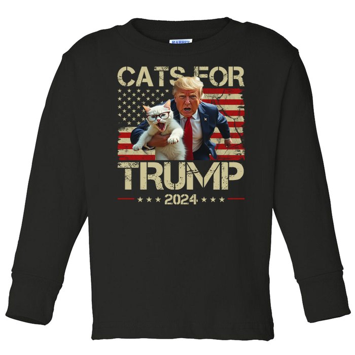 Cats For Trump 2024 Funny Vote Donald Trump Toddler Long Sleeve Shirt