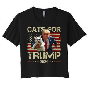 Cats For Trump 2024 Funny Vote Donald Trump Women's Crop Top Tee