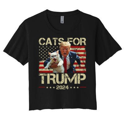 Cats For Trump 2024 Funny Vote Donald Trump Women's Crop Top Tee