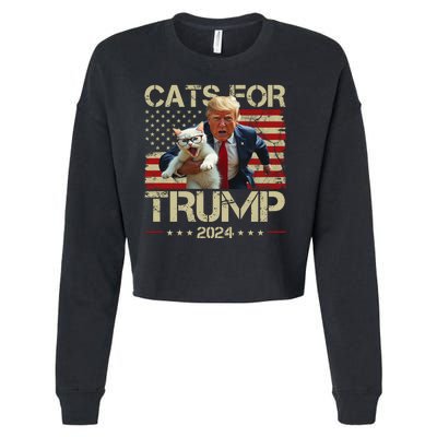 Cats For Trump 2024 Funny Vote Donald Trump Cropped Pullover Crew