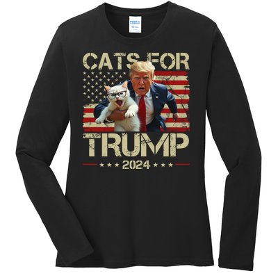 Cats For Trump 2024 Funny Vote Donald Trump Ladies Long Sleeve Shirt