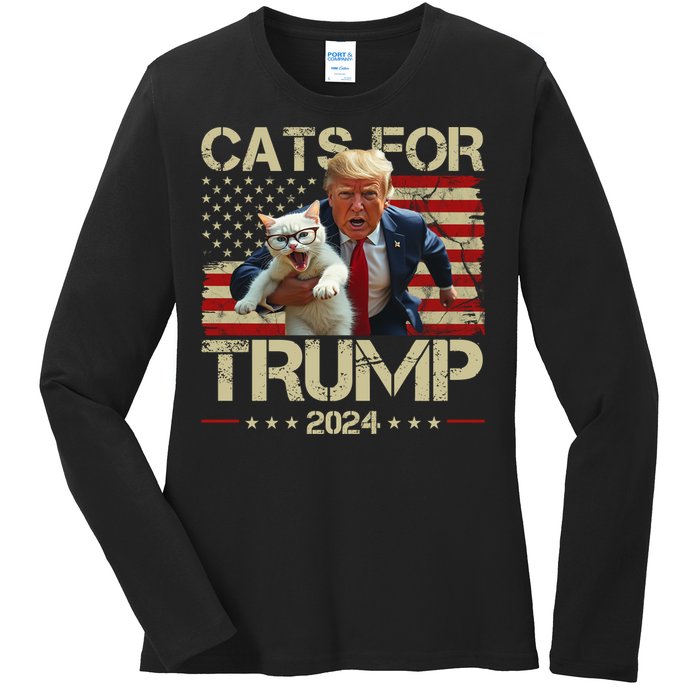 Cats For Trump 2024 Funny Vote Donald Trump Ladies Long Sleeve Shirt