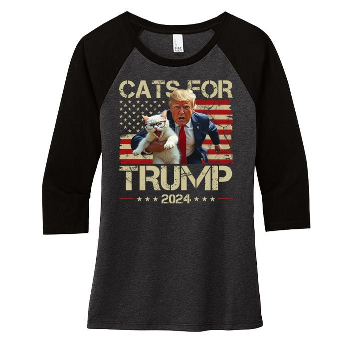 Cats For Trump 2024 Funny Vote Donald Trump Women's Tri-Blend 3/4-Sleeve Raglan Shirt