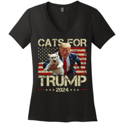 Cats For Trump 2024 Funny Vote Donald Trump Women's V-Neck T-Shirt