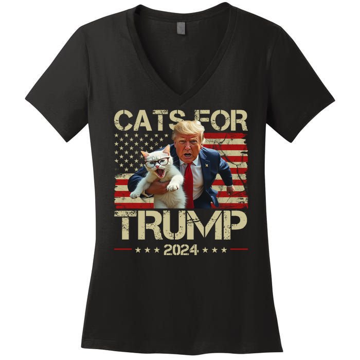 Cats For Trump 2024 Funny Vote Donald Trump Women's V-Neck T-Shirt