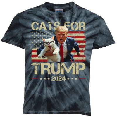 Cats For Trump 2024 Funny Vote Donald Trump Kids Tie-Dye T-Shirt