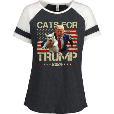 Cats For Trump 2024 Funny Vote Donald Trump Enza Ladies Jersey Colorblock Tee