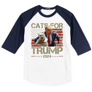 Cats For Trump 2024 Funny Vote Donald Trump Baseball Sleeve Shirt