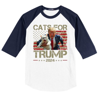 Cats For Trump 2024 Funny Vote Donald Trump Baseball Sleeve Shirt