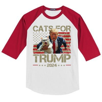 Cats For Trump 2024 Funny Vote Donald Trump Kids Colorblock Raglan Jersey