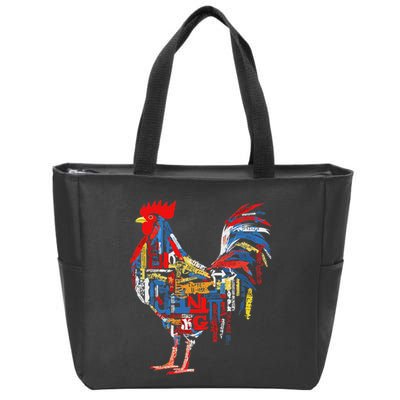 Chicken Farm Text Colorful Art Abstract Graphic Chicken Zip Tote Bag