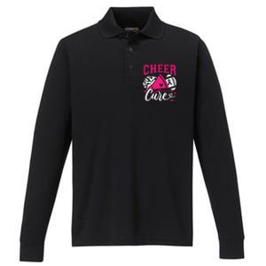 Cheer For The Cure Breast Cancer Cheerleader Pink October Performance Long Sleeve Polo