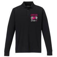 Cheer For The Cure Breast Cancer Cheerleader Pink October Performance Long Sleeve Polo