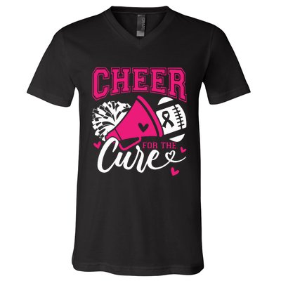 Cheer For The Cure Breast Cancer Cheerleader Pink October V-Neck T-Shirt