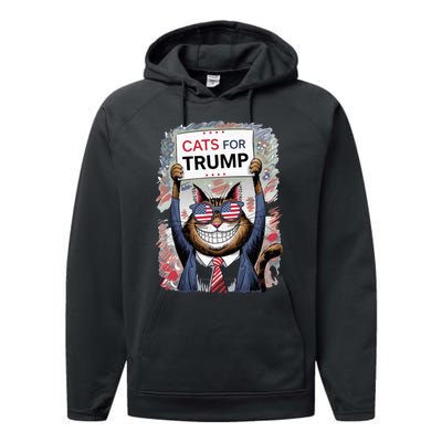 Cats For Trump 2024 Kittens And Ducks Performance Fleece Hoodie