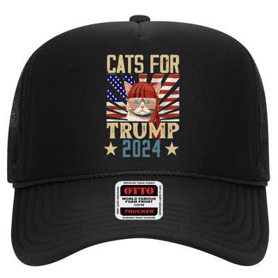 Cat For Trump 2024 High Crown Mesh Back Trucker Hat