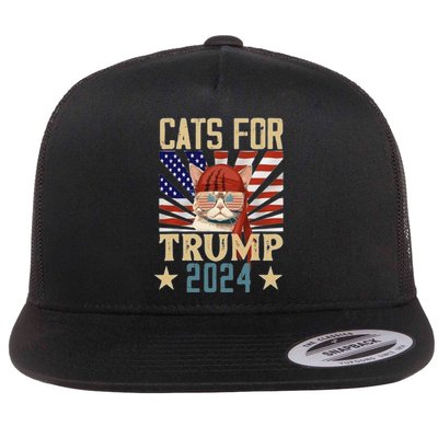 Cat For Trump 2024 Flat Bill Trucker Hat