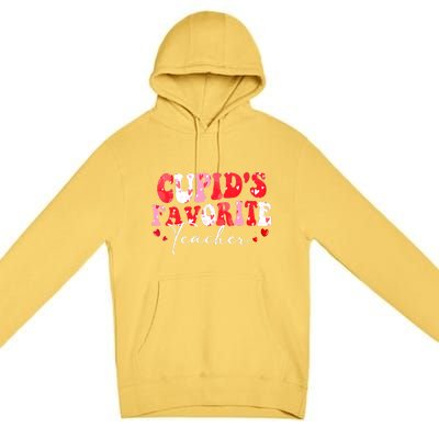 Cupid's Favorite Teacher Groovy Valentines Day Wo Premium Pullover Hoodie