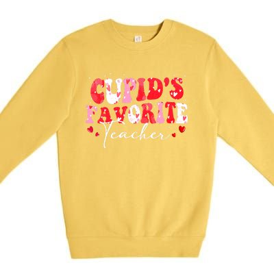 Cupid's Favorite Teacher Groovy Valentines Day Wo Premium Crewneck Sweatshirt