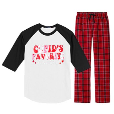 Cupid's Favorite Teacher Groovy Valentines Day Wo Raglan Sleeve Pajama Set