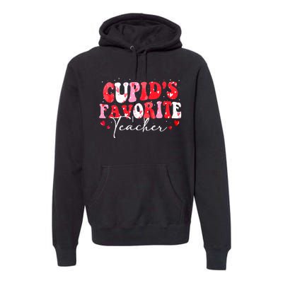 Cupid's Favorite Teacher Groovy Valentines Day Wo Premium Hoodie