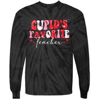 Cupid's Favorite Teacher Groovy Valentines Day Wo Tie-Dye Long Sleeve Shirt