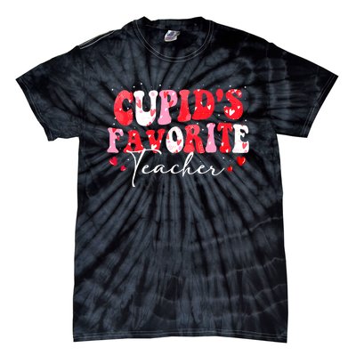 Cupid's Favorite Teacher Groovy Valentines Day Wo Tie-Dye T-Shirt