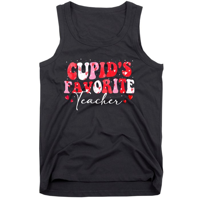 Cupid's Favorite Teacher Groovy Valentines Day Wo Tank Top