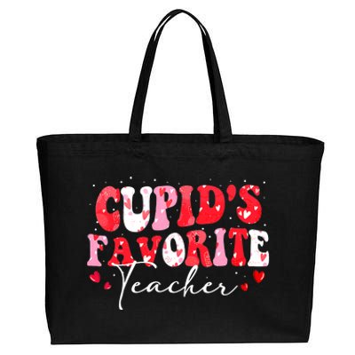 Cupid's Favorite Teacher Groovy Valentines Day Wo Cotton Canvas Jumbo Tote