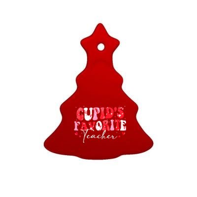 Cupid's Favorite Teacher Groovy Valentines Day Wo Ceramic Tree Ornament