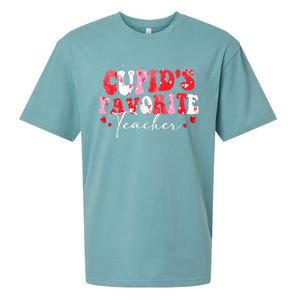 Cupid's Favorite Teacher Groovy Valentines Day Wo Sueded Cloud Jersey T-Shirt