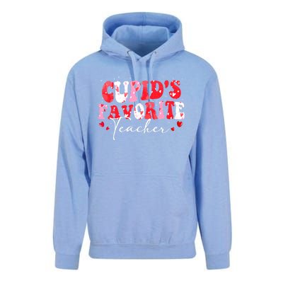 Cupid's Favorite Teacher Groovy Valentines Day Wo Unisex Surf Hoodie