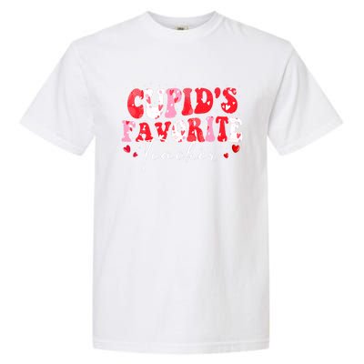 Cupid's Favorite Teacher Groovy Valentines Day Wo Garment-Dyed Heavyweight T-Shirt