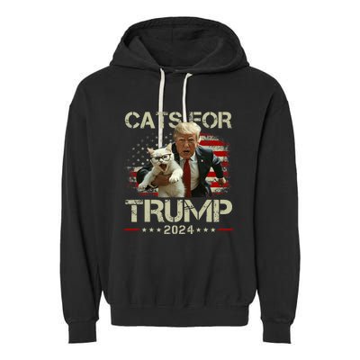 Cats For Trump 2024 Funny Vote For Trump Cats 2024 Garment-Dyed Fleece Hoodie