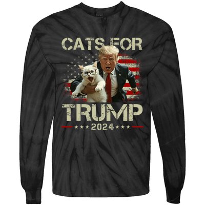 Cats For Trump 2024 Funny Vote For Trump Cats 2024 Tie-Dye Long Sleeve Shirt