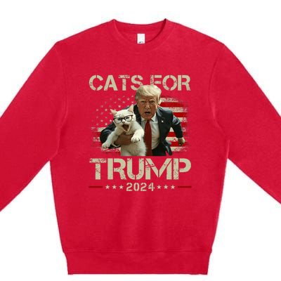 Cats For Trump 2024 Funny Vote For Trump Cats 2024 Premium Crewneck Sweatshirt