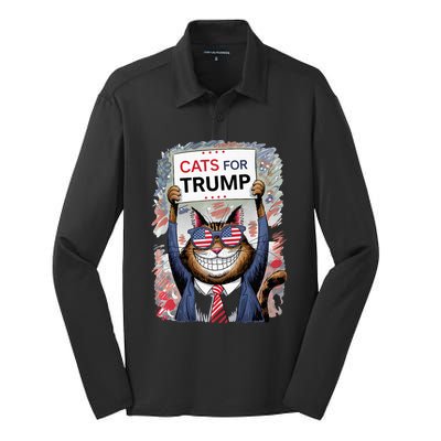 Cats For Trump 2024 Kittens And Ducks For Trump Vance 2024 Premium Silk Touch Performance Long Sleeve Polo