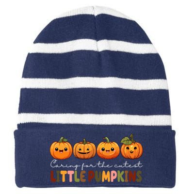 Caring For The Cutest Little Pumpkins Striped Beanie with Solid Band