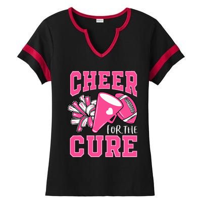 Cheer For The Cure Breast Cancer Awareness Cheerleader Ladies Halftime Notch Neck Tee