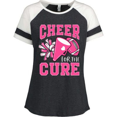 Cheer For The Cure Breast Cancer Awareness Cheerleader Enza Ladies Jersey Colorblock Tee