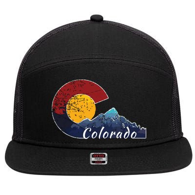 Colorado Flag Themed Mountain Scenery Colorado 7 Panel Mesh Trucker Snapback Hat