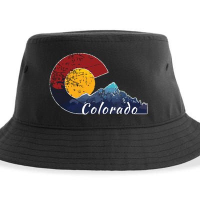 Colorado Flag Themed Mountain Scenery Colorado Sustainable Bucket Hat