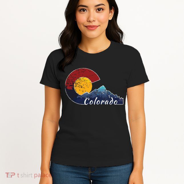 Colorado Flag Themed Mountain Scenery Colorado Womens T-Shirt