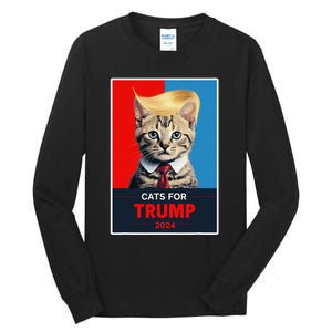 Cats For Trump 2024 Election Gift Tall Long Sleeve T-Shirt